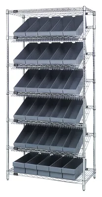 Quantum WRS-7-602GY Stationary Bin Systems Unit, 36"W x 18"D x 74"H, 400 lb capacity, Chrome