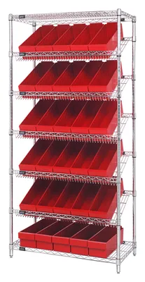 Quantum WRS-7-602RD Stationary Bin Systems Unit, 36"W x 18"D x 74"H, 400 lb capacity, Chrome
