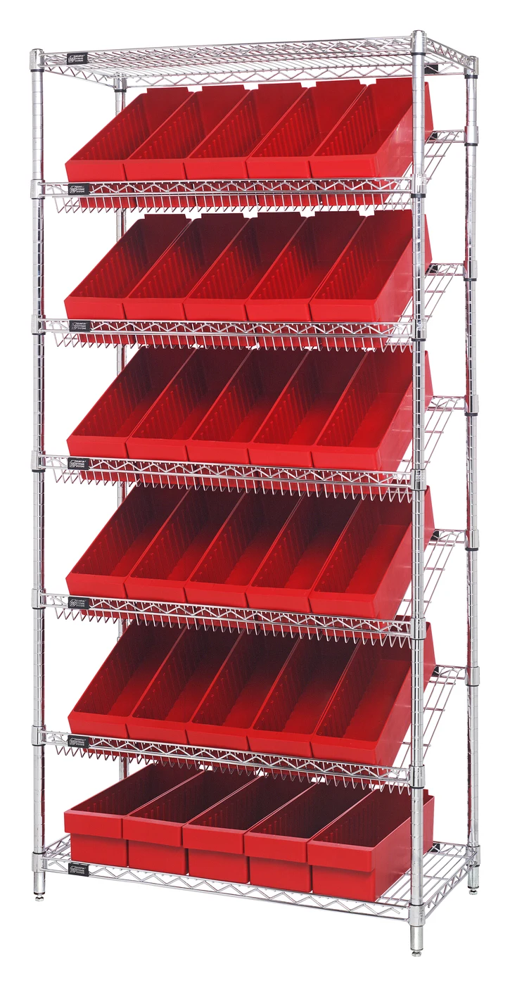 Quantum WRS-7-602RD Stationary Bin Systems Unit, 36"W x 18"D x 74"H, 400 lb capacity, Chrome