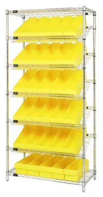 Quantum WRS-7-602YL Stationary Bin Systems Unit, 36"W x 18"D x 74"H, 400 lb capacity, Chrome