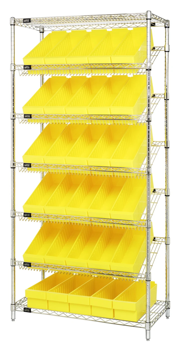 Quantum WRS-7-602YL Stationary Bin Systems Unit, 36"W x 18"D x 74"H, 400 lb capacity, Chrome