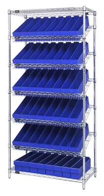 Quantum WRS-7-604BL Stationary Bin Systems Unit, 36"W x 18"D x 74"H, 400 lb capacity, Chrome
