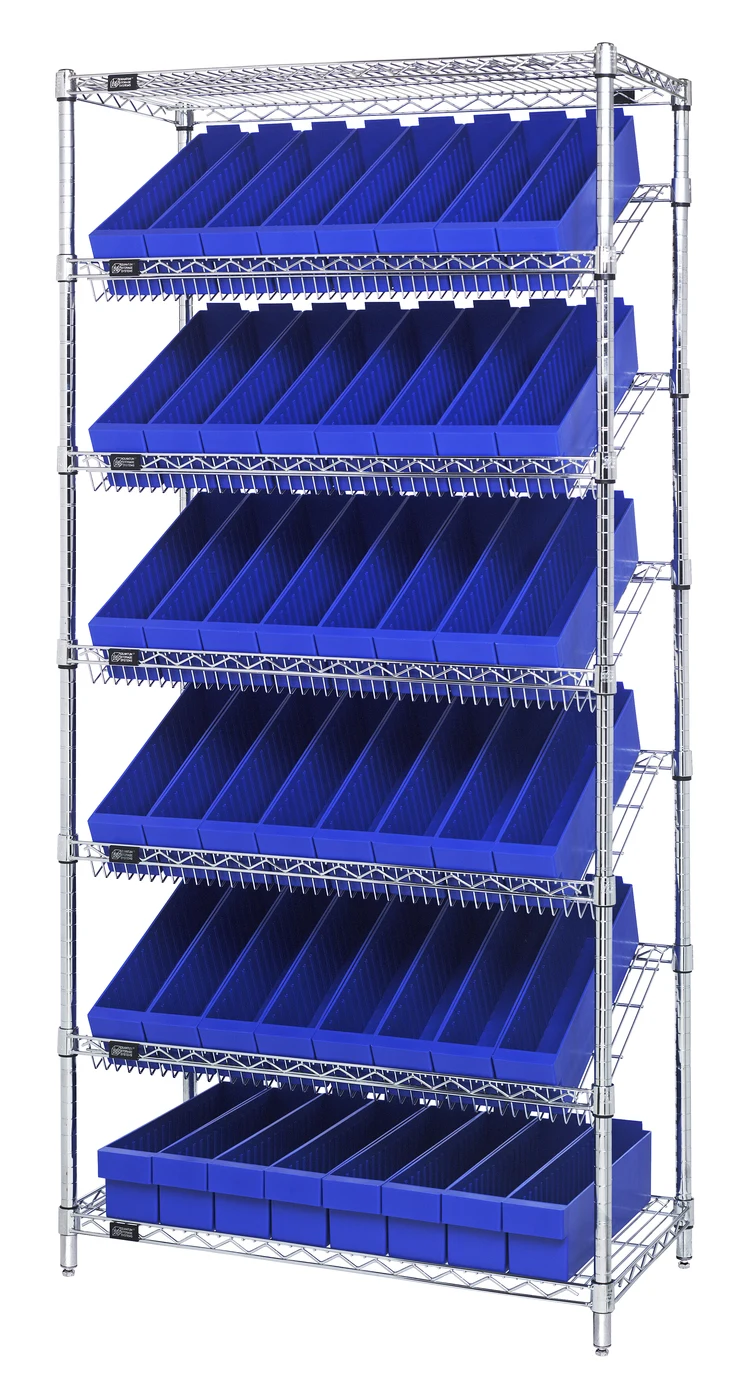 Quantum WRS-7-604BL Stationary Bin Systems Unit, 36"W x 18"D x 74"H, 400 lb capacity, Chrome