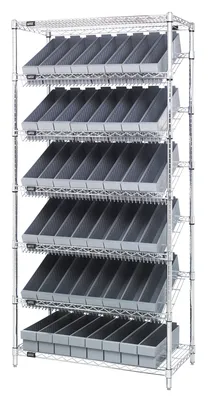Quantum WRS-7-604GY Stationary Bin Systems Unit, 36"W x 18"D x 74"H, 400 lb capacity, Chrome