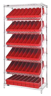 Quantum WRS-7-604RD Stationary Bin Systems Unit, 36"W x 18"D x 74"H, 400 lb capacity, Chrome
