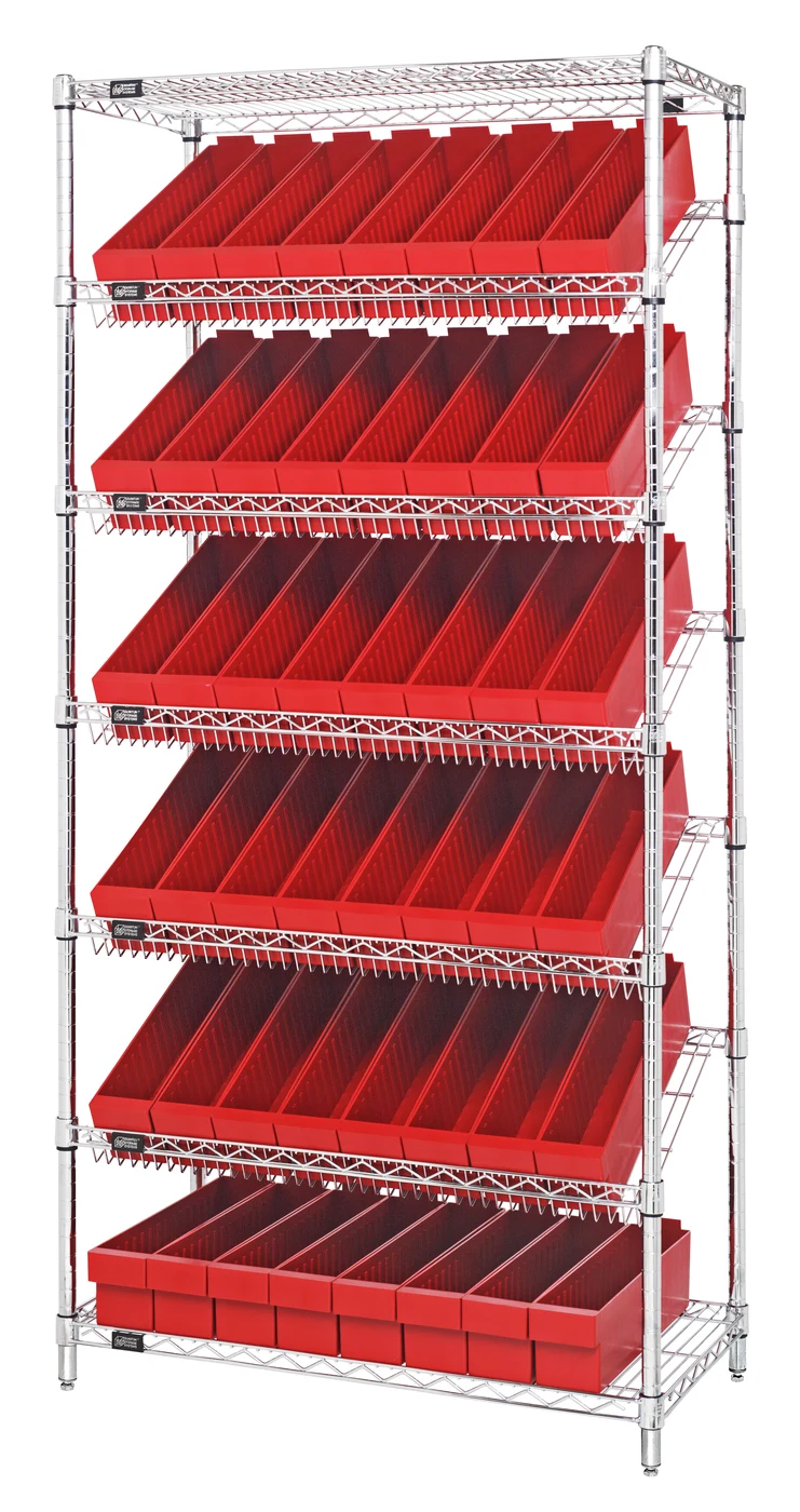 Quantum WRS-7-604RD Stationary Bin Systems Unit, 36"W x 18"D x 74"H, 400 lb capacity, Chrome