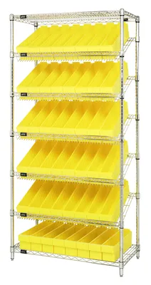 Quantum WRS-7-604YL Stationary Bin Systems Unit, 36"W x 18"D x 74"H, 400 lb capacity, Chrome