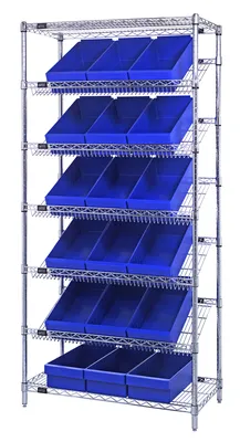 Quantum WRS-7-606BL Stationary Bin Systems Unit, 36"W x 18"D x 74"H, 400 lb capacity, Chrome
