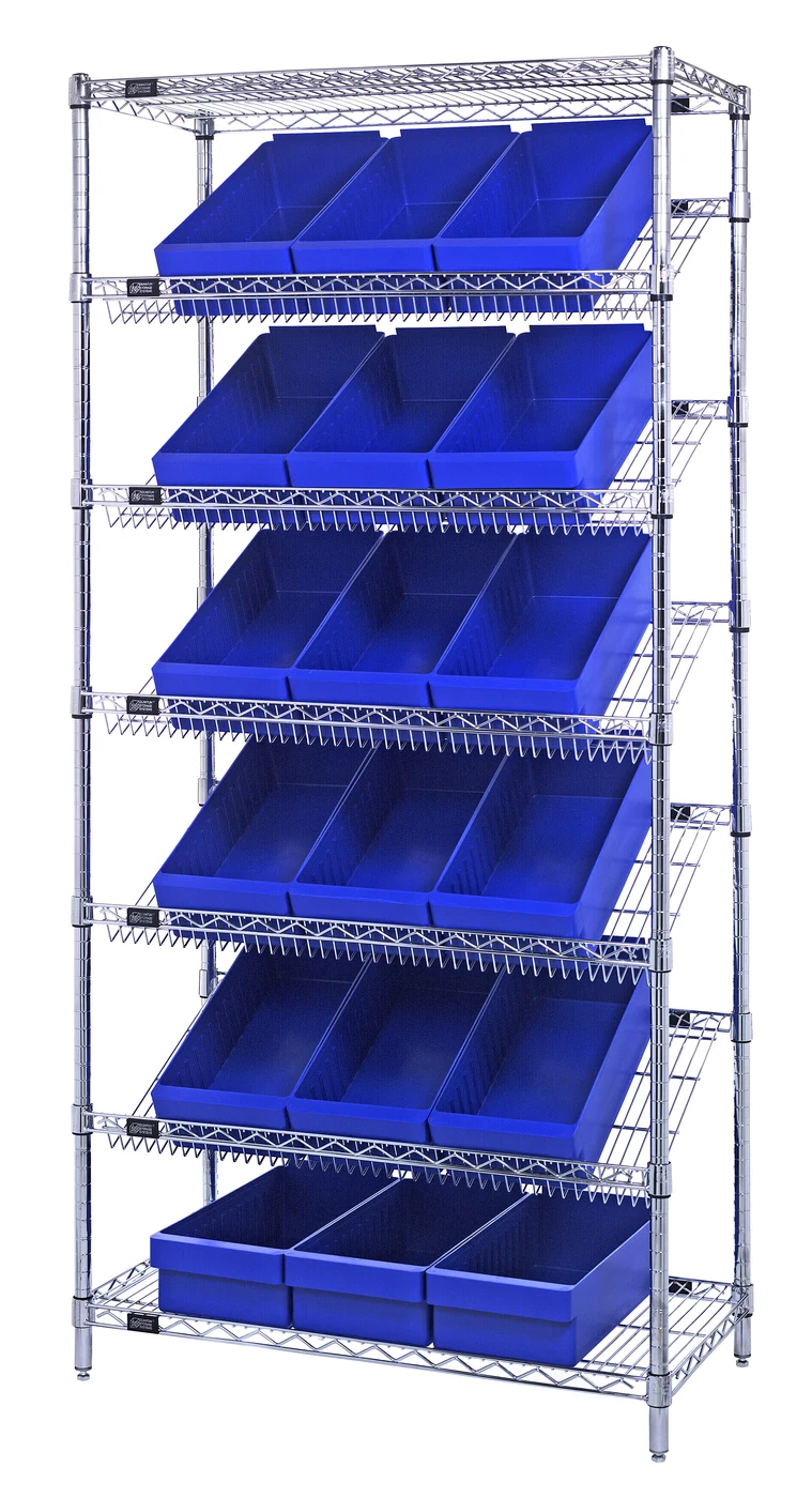 Quantum WRS-7-606BL Stationary Bin Systems Unit, 36"W x 18"D x 74"H, 400 lb capacity, Chrome