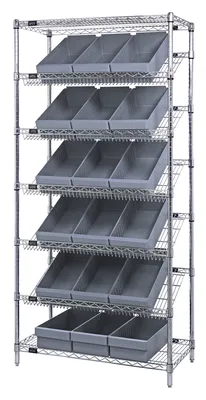Quantum WRS-7-606GY Stationary Bin Systems Unit, 36"W x 18"D x 74"H, 400 lb capacity, Chrome