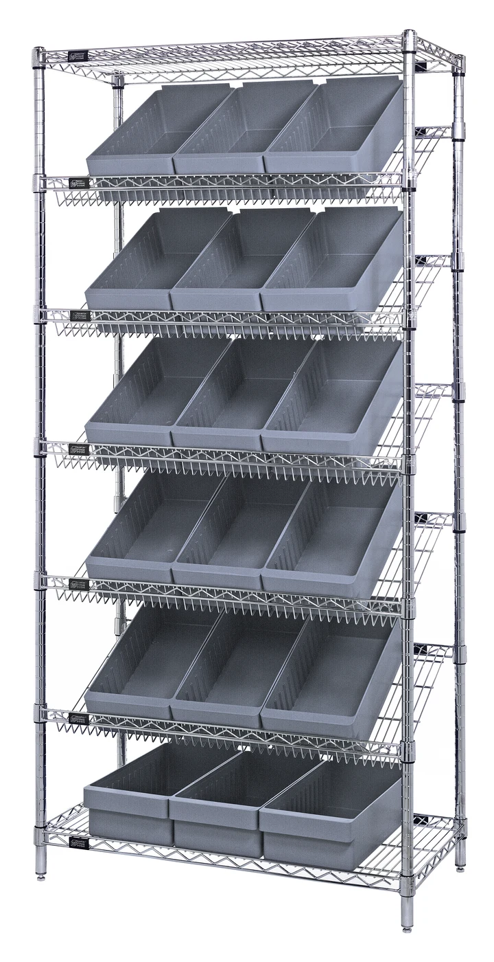 Quantum WRS-7-606GY Stationary Bin Systems Unit, 36"W x 18"D x 74"H, 400 lb capacity, Chrome
