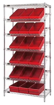 Quantum WRS-7-606RD Stationary Bin Systems Unit, 36"W x 18"D x 74"H, 400 lb capacity, Chrome