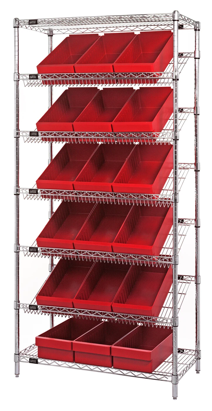 Quantum WRS-7-606RD Stationary Bin Systems Unit, 36"W x 18"D x 74"H, 400 lb capacity, Chrome