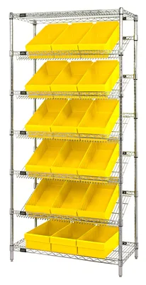 Quantum WRS-7-606YL Stationary Bin Systems Unit, 36"W x 18"D x 74"H, 400 lb capacity, Chrome