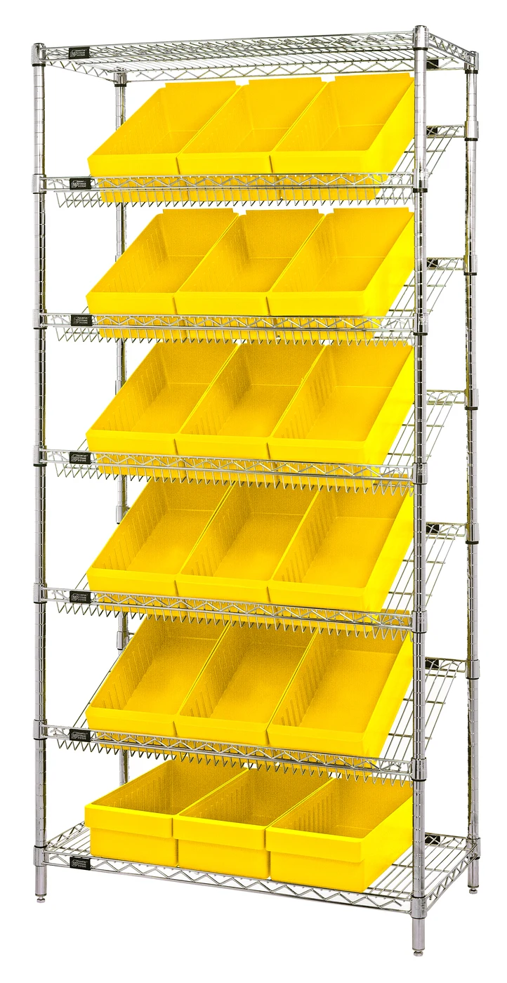 Quantum WRS-7-606YL Stationary Bin Systems Unit, 36"W x 18"D x 74"H, 400 lb capacity, Chrome