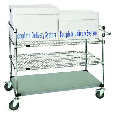 Quantum WRSC3SS-42-2436SFS Surgical Cart, 36"W x 24"D x 49"H, 1200 lb capacity, Stainless — in use