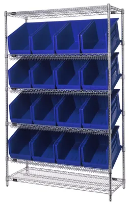 Quantum WRSL6-74-1848-260BL Stationary Bin System Unit, 18"W x 48"L x 74"H, 800 lb capacity, Chrome