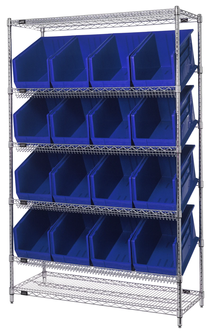 Quantum WRSL6-74-1848-260BL Stationary Bin System Unit, 18"W x 48"L x 74"H, 800 lb capacity, Chrome