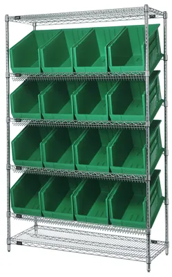 Quantum WRSL6-74-1848-260GN Stationary Bin System Unit, 18"W x 48"L x 74"H, 800 lb capacity, Chrome