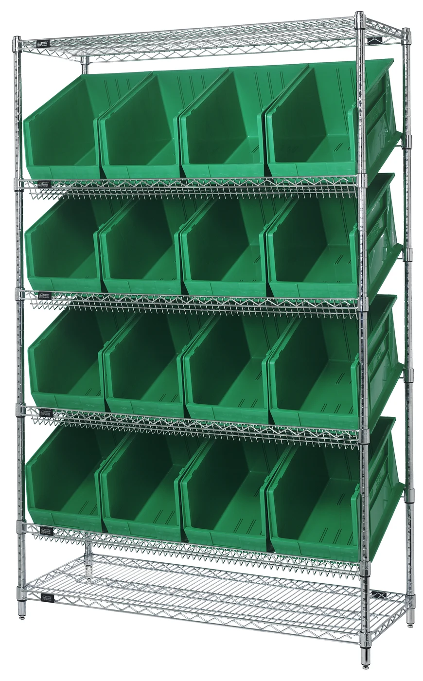 Quantum WRSL6-74-1848-260GN Stationary Bin System Unit, 18"W x 48"L x 74"H, 800 lb capacity, Chrome