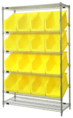 Quantum WRSL6-74-1848-260YL Stationary Bin System Unit, 18"W x 48"L x 74"H, 800 lb capacity, Chrome
