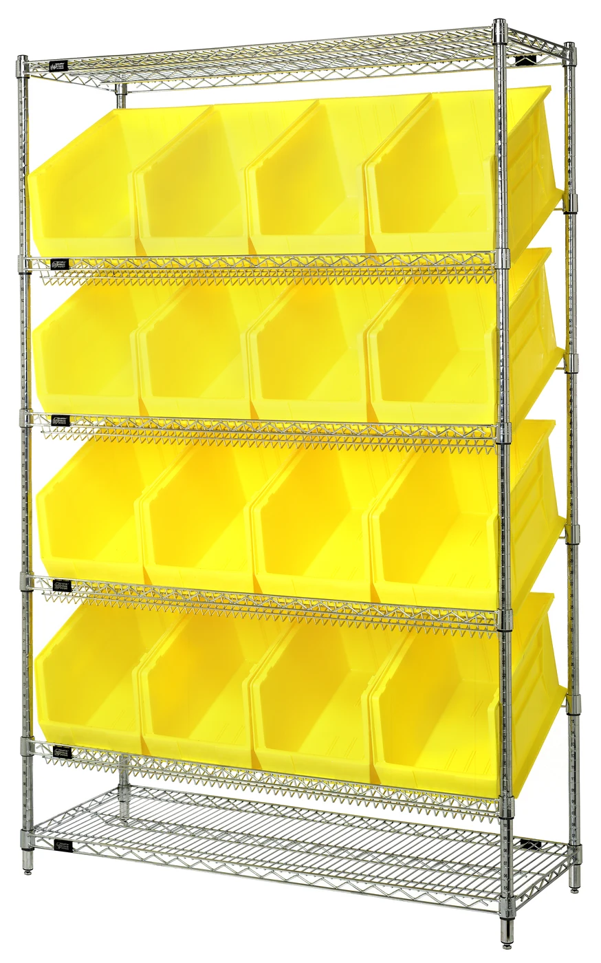 Quantum WRSL6-74-1848-260YL Stationary Bin System Unit, 18"W x 48"L x 74"H, 800 lb capacity, Chrome