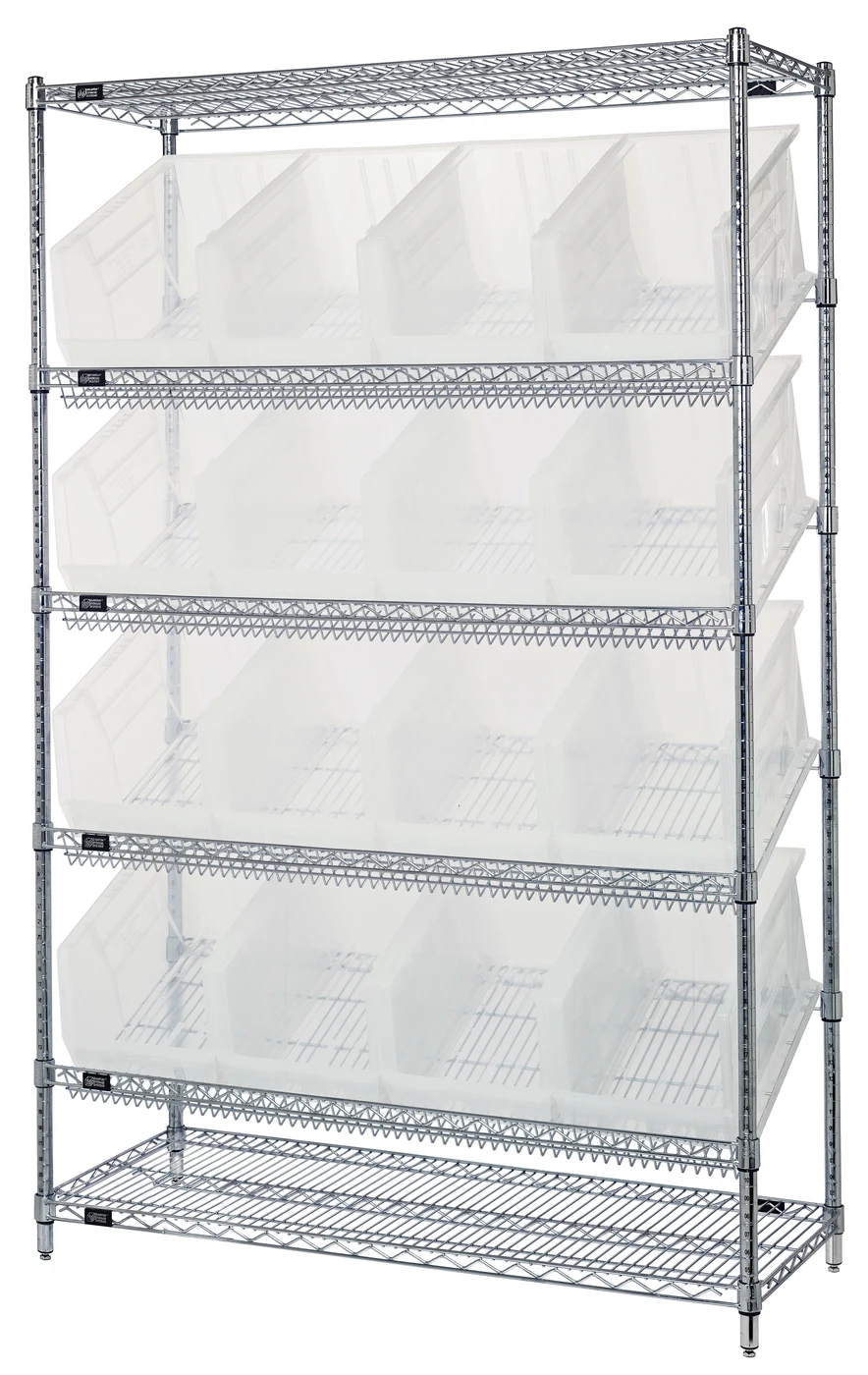 Quantum WRSL6-74-1848-260CL Stationary Bin System Unit, 18"W x 48"L x 74"H, 800 lb capacity, Chrome
