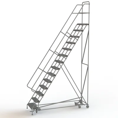 Tri-Arc All-Directional Knocked-Down 14-Step Rolling Ladder, 40" base, 17" top step, 24" wide steps, 450 lb capacity