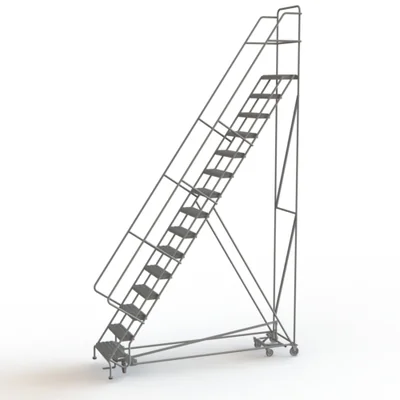 Tri-Arc All-Directional Knocked-Down 15-Step Rolling Ladder, 50" base, 17" top step, 24" wide steps, 450 lb capacity