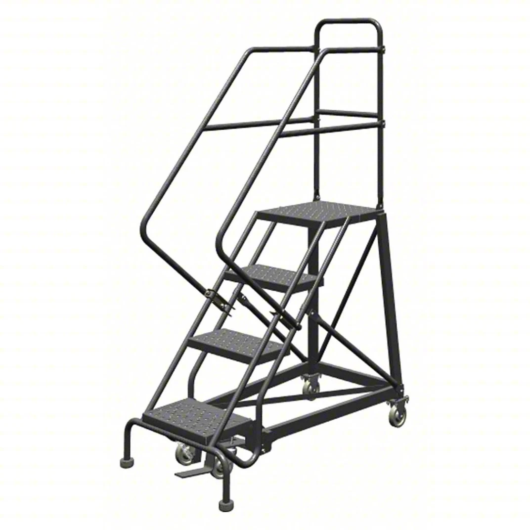 Tri-Arc Easy Climb Knocked-Down 4-Step Rolling Ladder, 49" base, 17" top step, 24" wide steps, 450 lb capacity