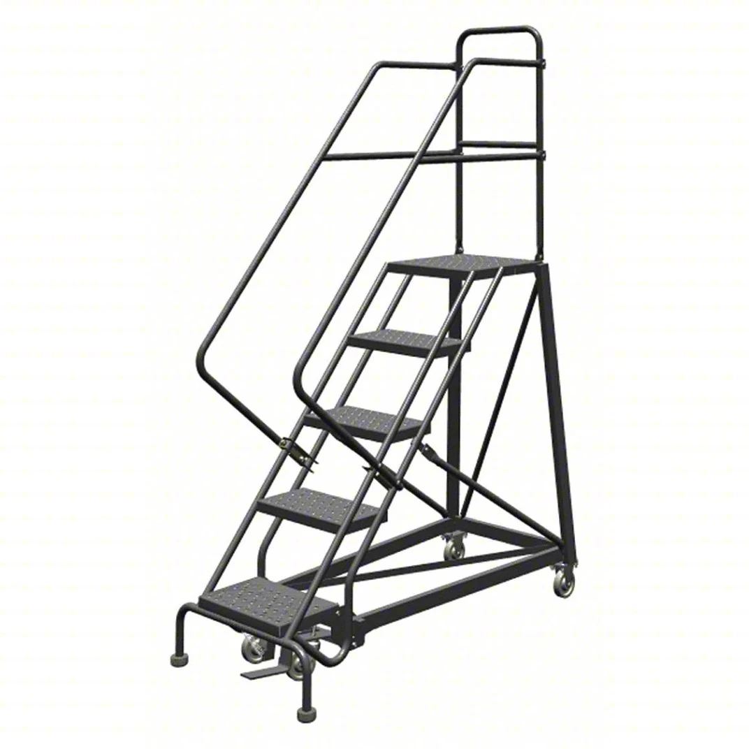 Tri-Arc Easy Climb Knocked-Down 5-Step Rolling Ladder, 27" base, 17" top step, 16" wide steps, 450 lb capacity