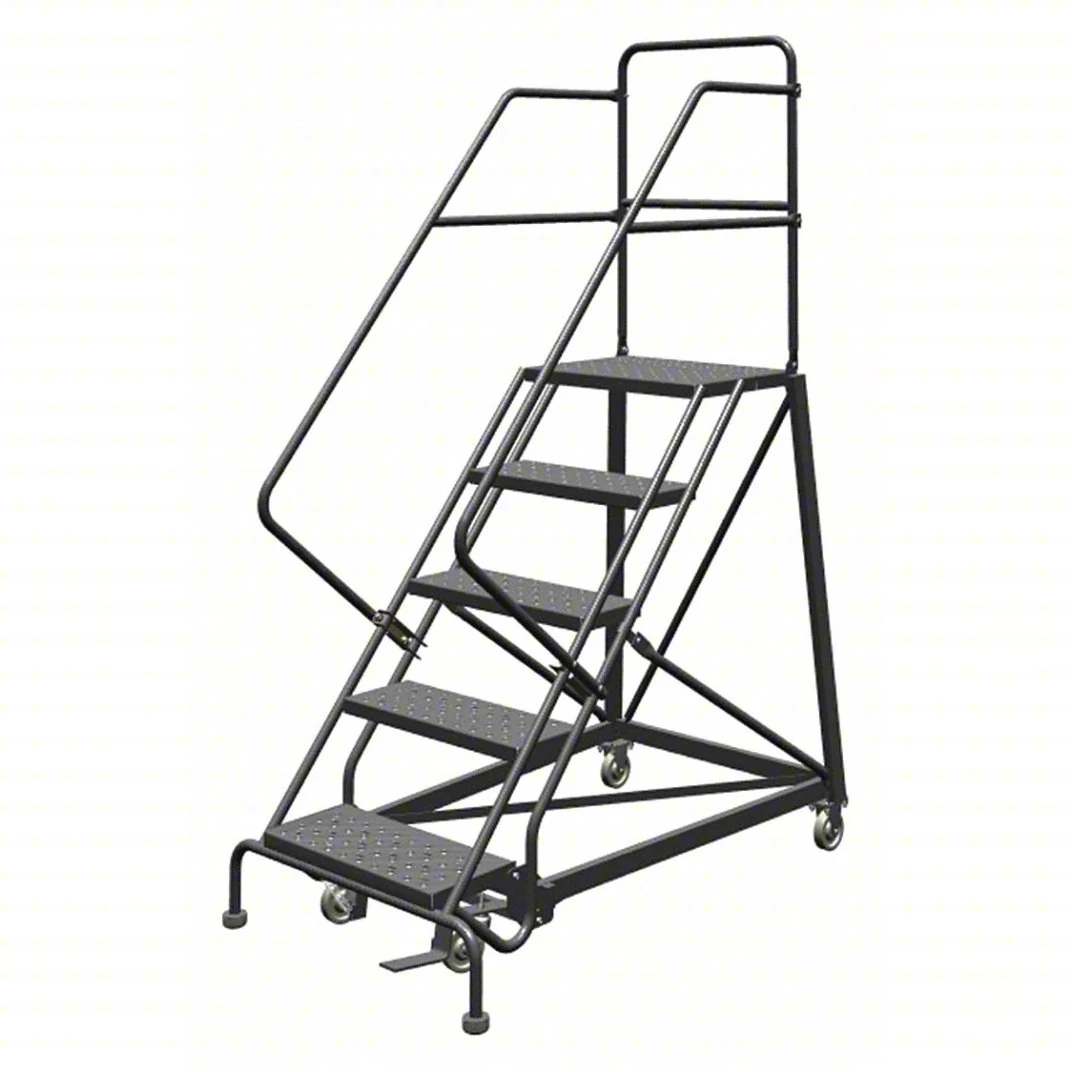 Tri-Arc Easy Climb Knocked-Down 5-Step Rolling Ladder, 58" base, 17" top step, 24" wide steps, 450 lb capacity