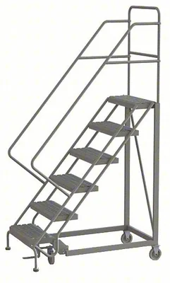 Tri-Arc Easy Climb Knocked-Down 6-Step Rolling Ladder, 27" base, 17" top step, 16" wide steps, 450 lb capacity