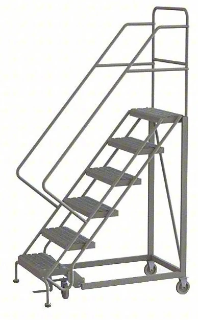 Tri-Arc Easy Climb Knocked-Down 6-Step Rolling Ladder, 66" base, 17" top step, 24" wide steps, 450 lb capacity