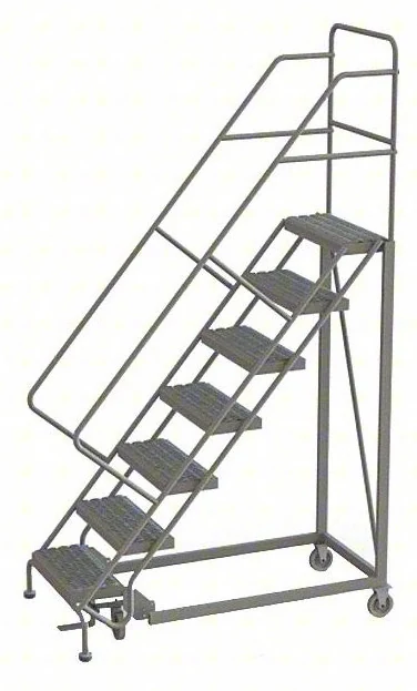 Tri-Arc Easy Climb Knocked-Down 7-Step Rolling Ladder, 27" base, 17" top step, 16" wide steps, 450 lb capacity