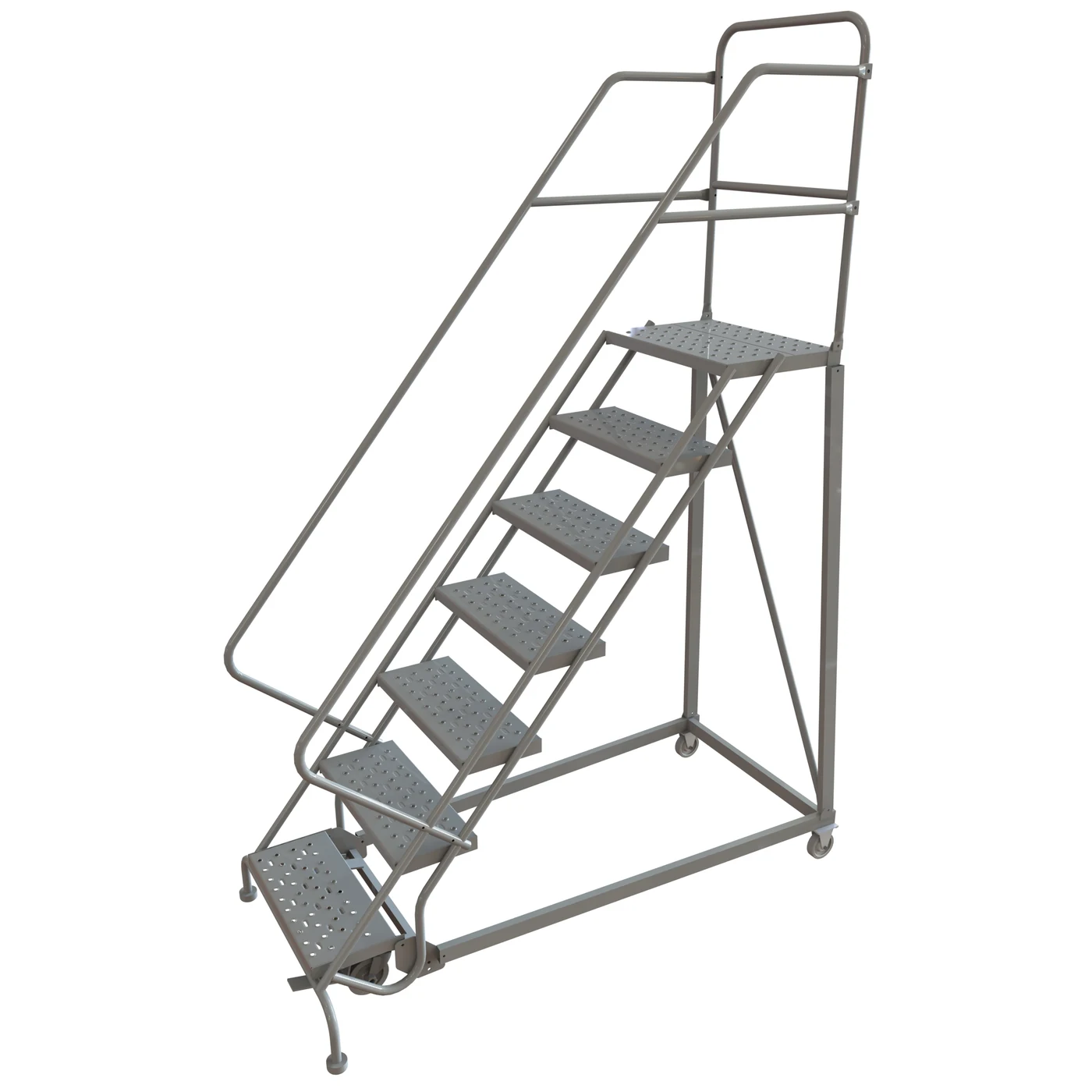 Tri-Arc Easy Climb Knocked-Down 7-Step Rolling Ladder, 74" base, 17" top step, 24" wide steps, 450 lb capacity