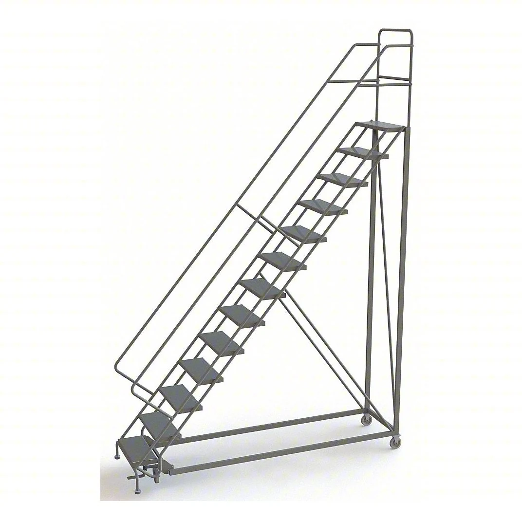 Tri-Arc Easy Climb Knocked-Down 13-Step Rolling Ladder, 124" base, 17" top step, 24" wide steps, 450 lb capacity