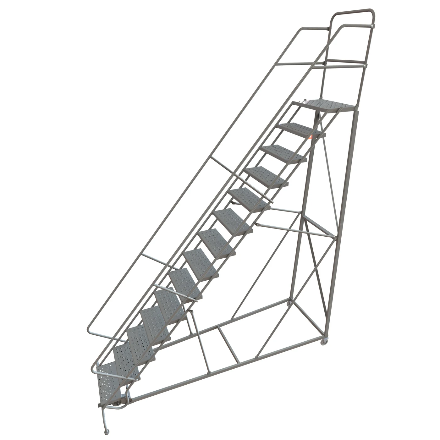 Tri-Arc Easy Climb Knocked-Down 14-Step Rolling Ladder, 132" base, 17" top step, 24" wide steps, 450 lb capacity