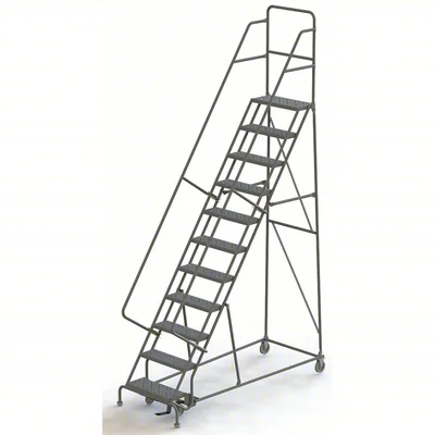 Tri-Arc All-Directional Knocked-Down 11-Step Rolling Ladder, 35" base, 10" top step, 24" wide steps, 450 lb capacity