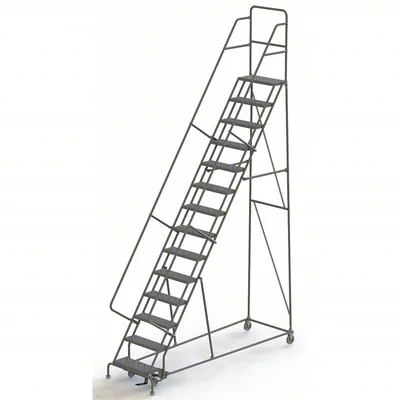 Tri-Arc All-Directional Knocked-Down 14-Step Rolling Ladder, 40" base, 10" top step, 24" wide steps, 450 lb capacity