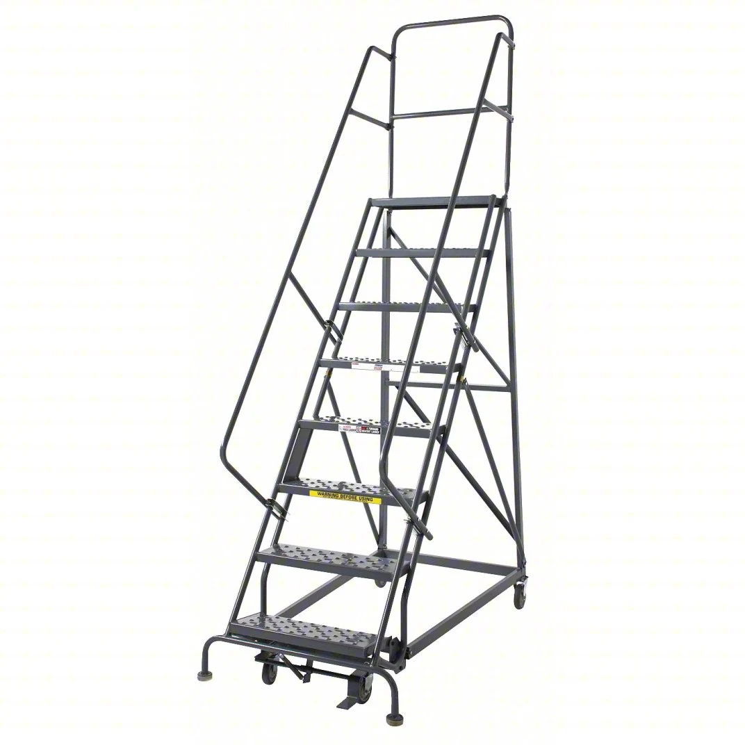 Tri-Arc Heavy-Duty Knocked-Down 6-Step Rolling Ladder, 35" base, 10" top step, 24" wide steps, 600 lb capacity