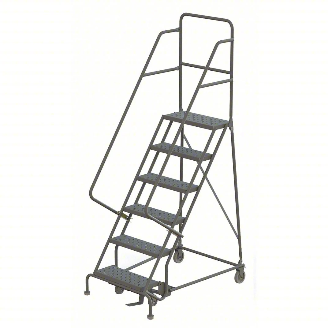 Tri-Arc Heavy-Duty Knocked-Down 7-Step Rolling Ladder, 35" base, 10" top step, 24" wide steps, 600 lb capacity