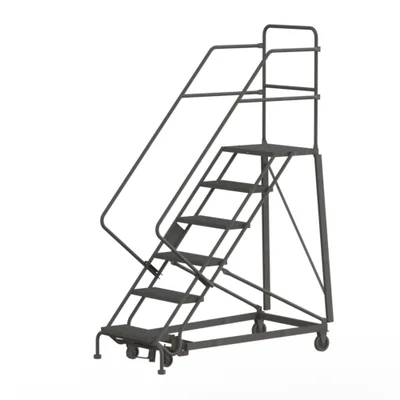 Tri-Arc Heavy-Duty Knocked-Down 6-Step Rolling Ladder, 35" base, 17" top step, 24" wide steps, 600 lb capacity
