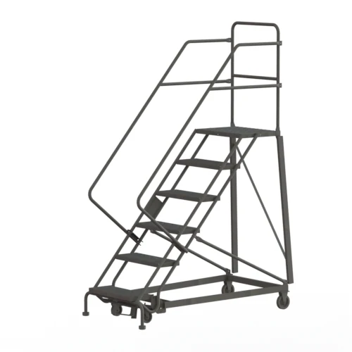 Tri-Arc Heavy-Duty Knocked-Down 6-Step Rolling Ladder, 35" base, 17" top step, 24" wide steps, 600 lb capacity