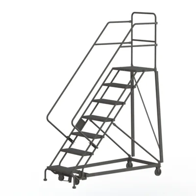 Tri-Arc Heavy-Duty Knocked-Down 7-Step Rolling Ladder, 35" base, 17" top step, 24" wide steps, 600 lb capacity