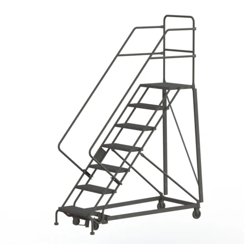 Tri-Arc Heavy-Duty Knocked-Down 7-Step Rolling Ladder, 35" base, 17" top step, 24" wide steps, 600 lb capacity