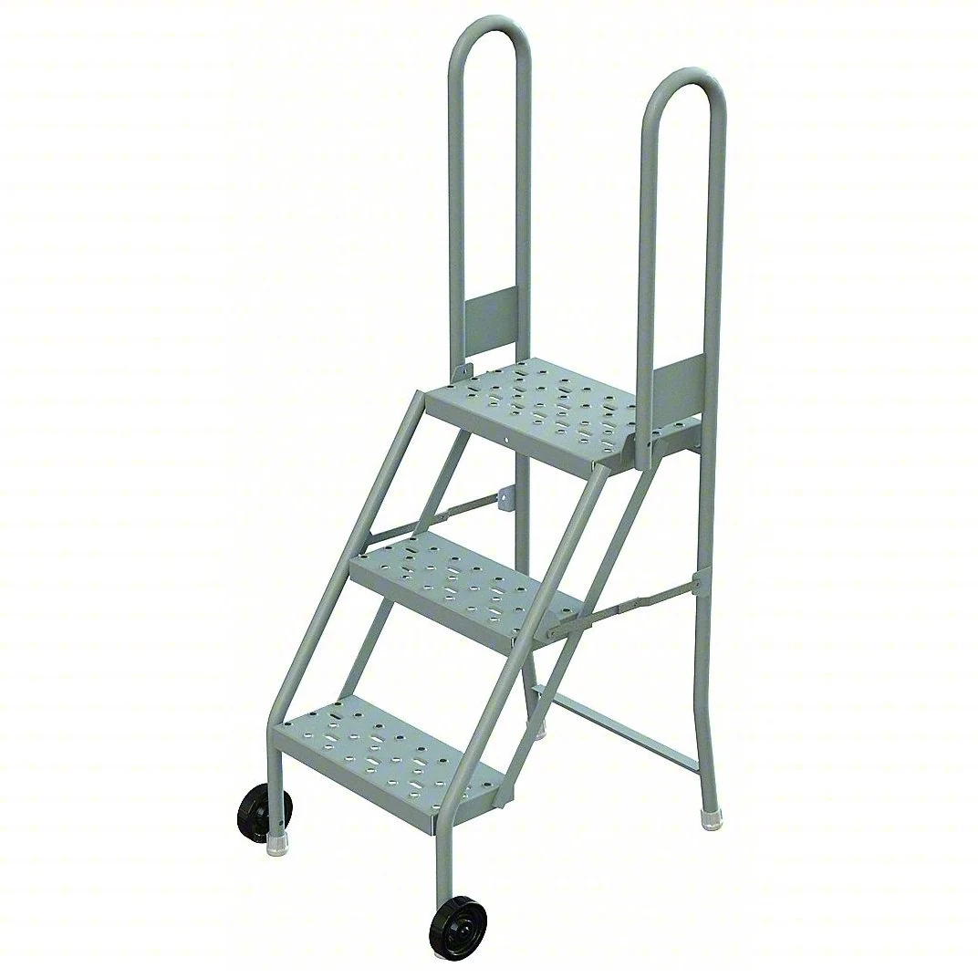 Tri-Arc Tilt & Roll Knocked-Down 3-Step Step Stool, 21" base, 10" top step, 16" wide steps, perforated tread