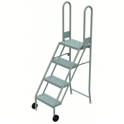 Tri-Arc Tilt & Roll Knocked-Down 4-Step Step Stool, 21" base, 10" top step, 16" wide steps, perforated tread