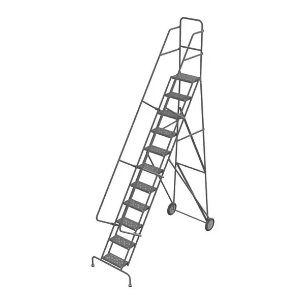 Tri-Arc Knocked-Down 11-Step Rolling Ladder, 36" base, 66" top step, 16" wide steps, 450 lb capacity