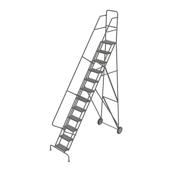 Tri-Arc Knocked-Down 12-Step Rolling Ladder, 36" base, 16" wide steps, 450 lb capacity